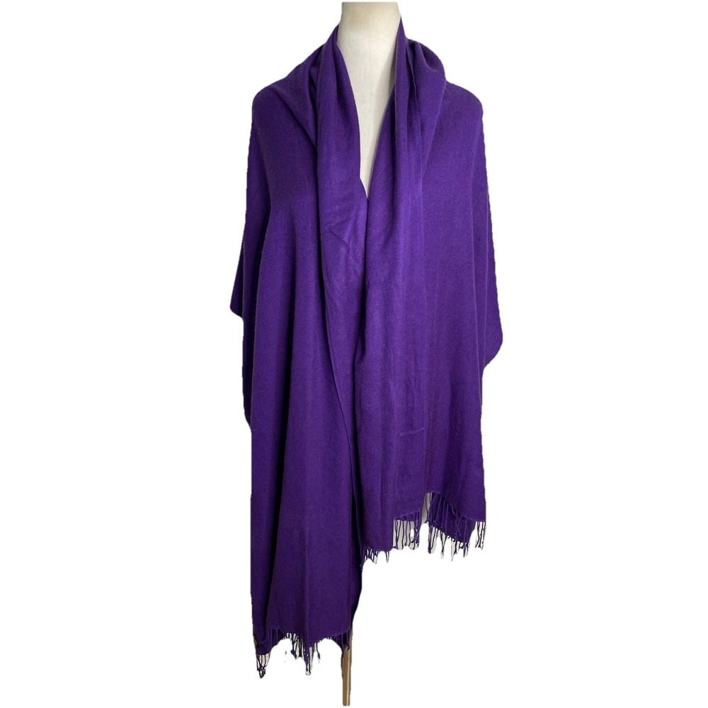 Maraolo India Purple Silk Pashmina Fringe Shawl Scarf 35x87"
